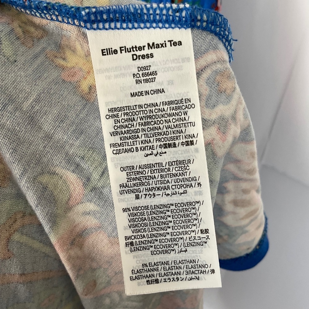 Boden Ellie Flutter Maxi Tea Dress Blue Floral Paisley Pockets US 6P D0927 - Picture 5 of 11